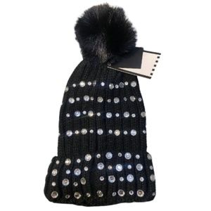 Black Bling Beanie With Puff